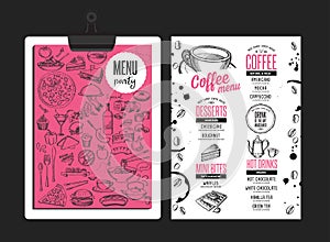 Menu coffee restaurant, beverage template placemat.