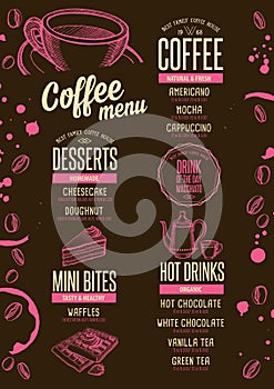 Menu coffee restaurant, beverage template placemat.