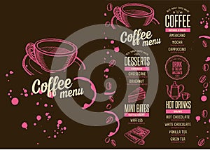 Menu coffee restaurant, beverage template placemat.