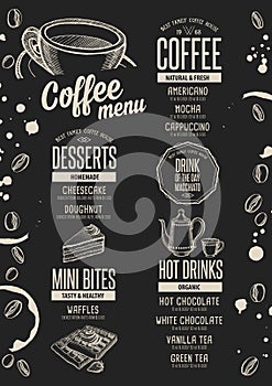 Menu coffee restaurant, beverage template placemat.