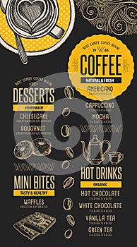 Menu coffee restaurant, beverage template placemat.