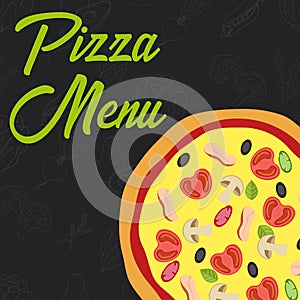 Menu concept. Flat style pizza. Fast food. Vector illustration