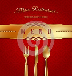 Menu cover with golden cutlery photo