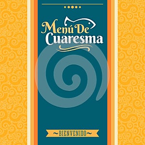 Menu de Cuaresma, Lenten Menu Spanish text, Lent Sea Food vector Menu cover design