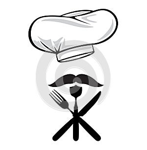 Menu design chef hat with fork, spoon, knife and m