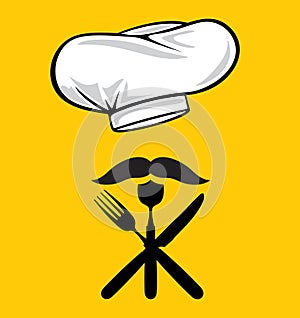 Menu design chef hat with fork, spoon, knife and m