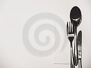 Menu design Fork spoon knife on white Background