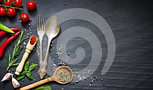Menu food culinary frame concept on black background