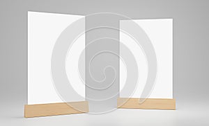 Menu frame standing on wood table isolated on white background with clipping path. space for text marketing promotion