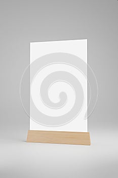 Menu frame standing on wood table isolated on white background with clipping path. space for text marketing promotion Bar