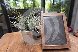 Menu frame on table in restaurant cafe shop photo