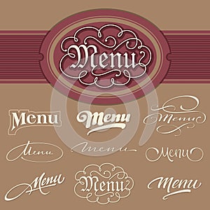 Menu headlines, hand lettering set (vector)