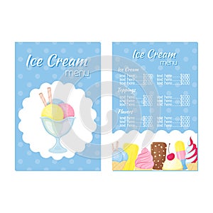 menu for an ice cream restaurant. a template for your design.
