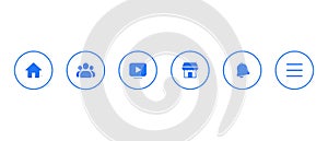 Menu Icon Set of Facebook. Home, Group, Watch, Marketplace, Notification, and Menu