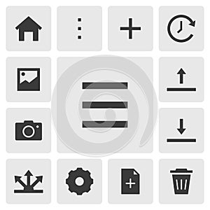 Menu icon vector design. Simple set of smartphone app icons silhouette, solid black icon. Phone application icons concept