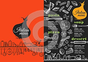 Menu italian restaurant, food template placemat.