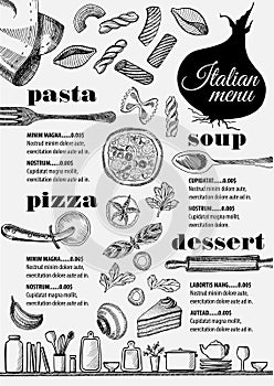 Menu italian restaurant, food template placemat.