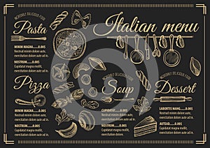 Menu italian restaurant, food template placemat.