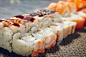 Menu of Japanese sushi rolls