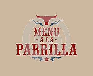 Menu a la Parrilla, Grill Menu spanish text design.