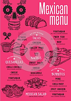 Menu mexican restaurant, template placemat.