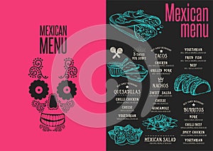 Menu mexican restaurant, template placemat.