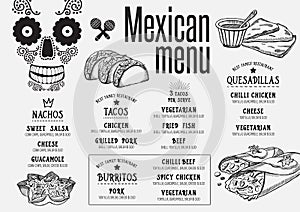 Menu mexican restaurant, template placemat.