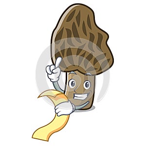 With menu morel mushroom mascot cartoon