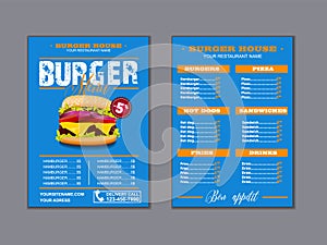 Menu placemat food restaurant brochure, menu template design. Vector food menu flyer. Gourmet menu board.