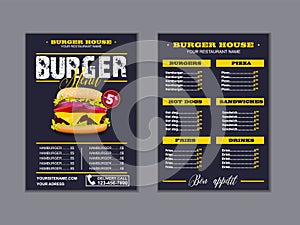 Menu placemat food restaurant brochure, menu template design. Vector food menu flyer. Gourmet menu board.