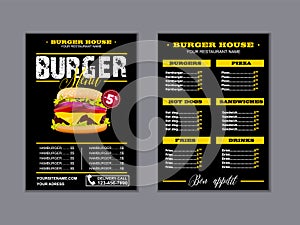 Menu placemat food restaurant brochure, menu template design. Vector food menu flyer. Gourmet menu board.