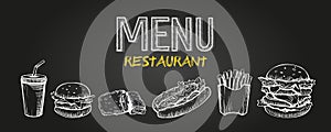 Menu poster design with chalkboard elements. Fast food menu skech style. Can be used for layout, banner, web design photo