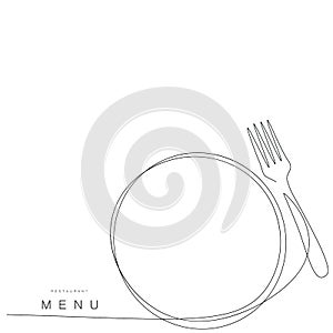 Menu restaurant backgrouns line drawing design plate and fork silhouette vector illustration photo