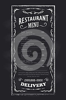 Menu restaurant blackboard vintage hand drawn frame label