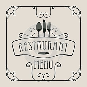 Menu for restaurant with flatware and curlicues photo