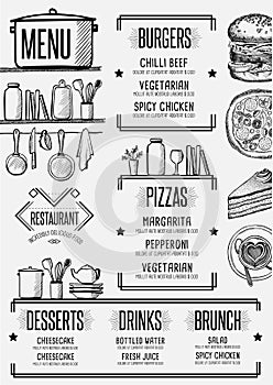 Menu restaurant, food template placemat.