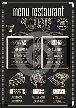 Menu restaurant, food template placemat.