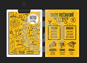 Menu restaurant, food template placemat.