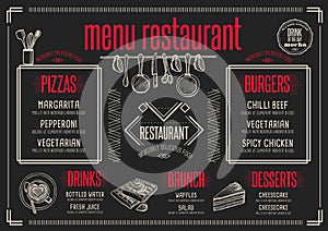 Menu restaurant, food template placemat.