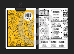 Menu restaurant, food template placemat.