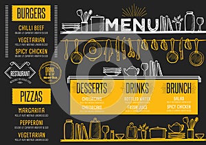 Menu restaurant, food template placemat.