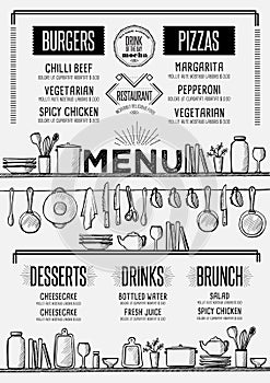 Menu restaurant, food template placemat.