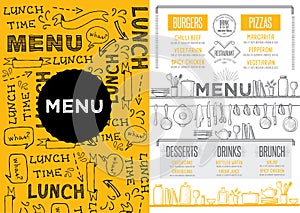 Menu restaurant, food template placemat.