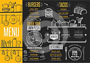 Menu restaurant, food template placemat.