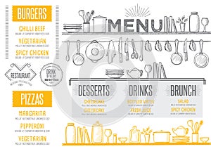 Menu restaurant, food template placemat.