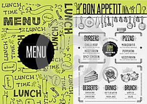 Menu restaurant, food template placemat.