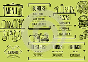 Menu restaurant, food template placemat.