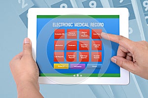 Menu screen of electronic medical record on tablet.