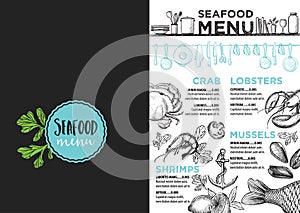 Menu seafood restaurant, food template placemat.