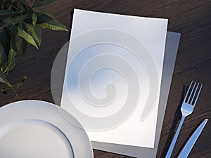 Menu sheets and plate. 3d rendering